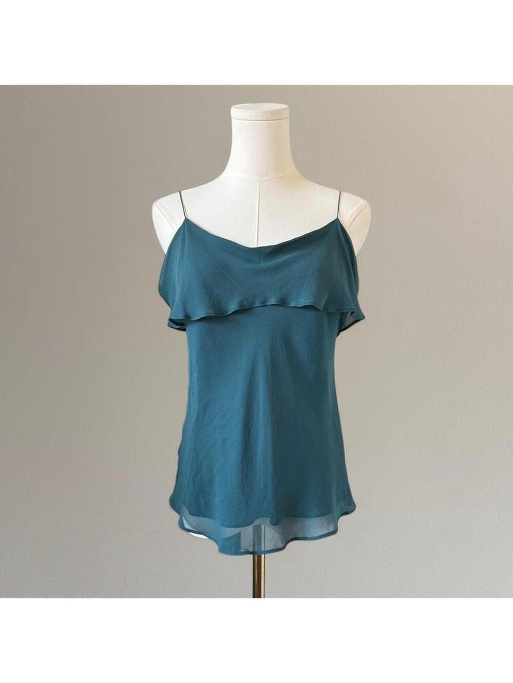 Teal silk ruffle tank top from Theory. Size M.